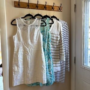 Women's Lilly Pulitzer Lot - 3 Dresses (Size small), 1 Sweater (Size Medium)